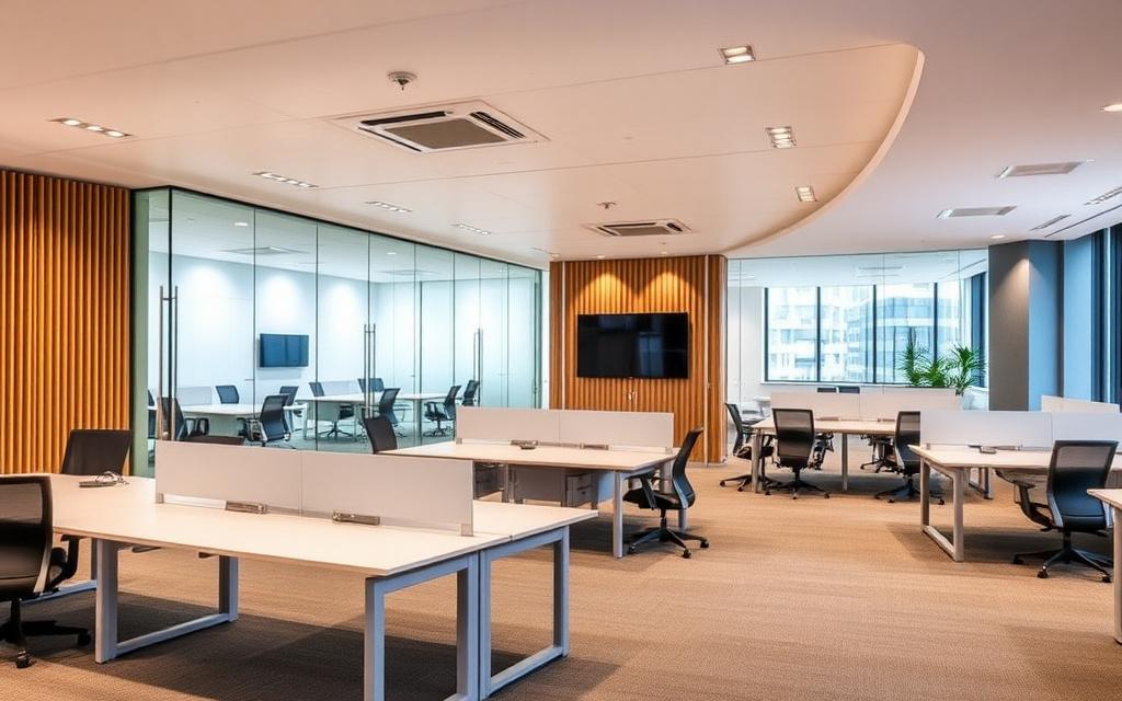 Corporate office fit-out with glass meeting rooms
